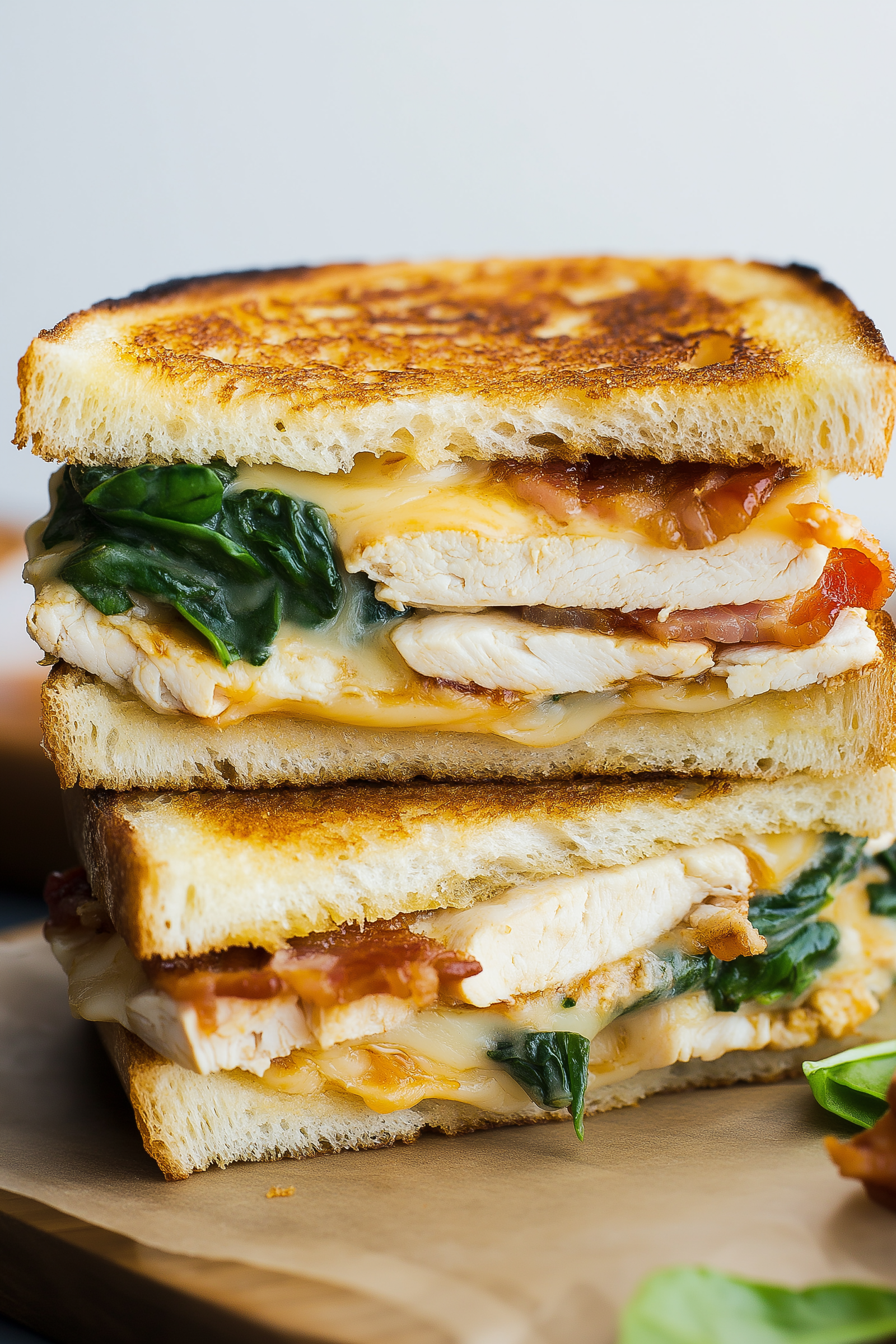 Turkey Melt with Cheddar, Spinach, and Bacon