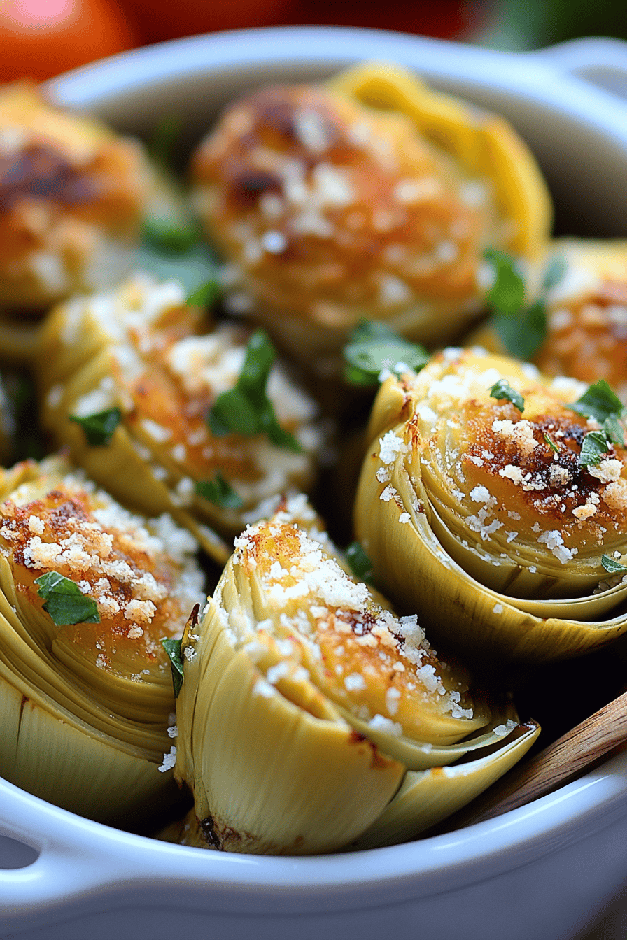Baked Parmesan Artichoke Hearts Final Dish Presentation