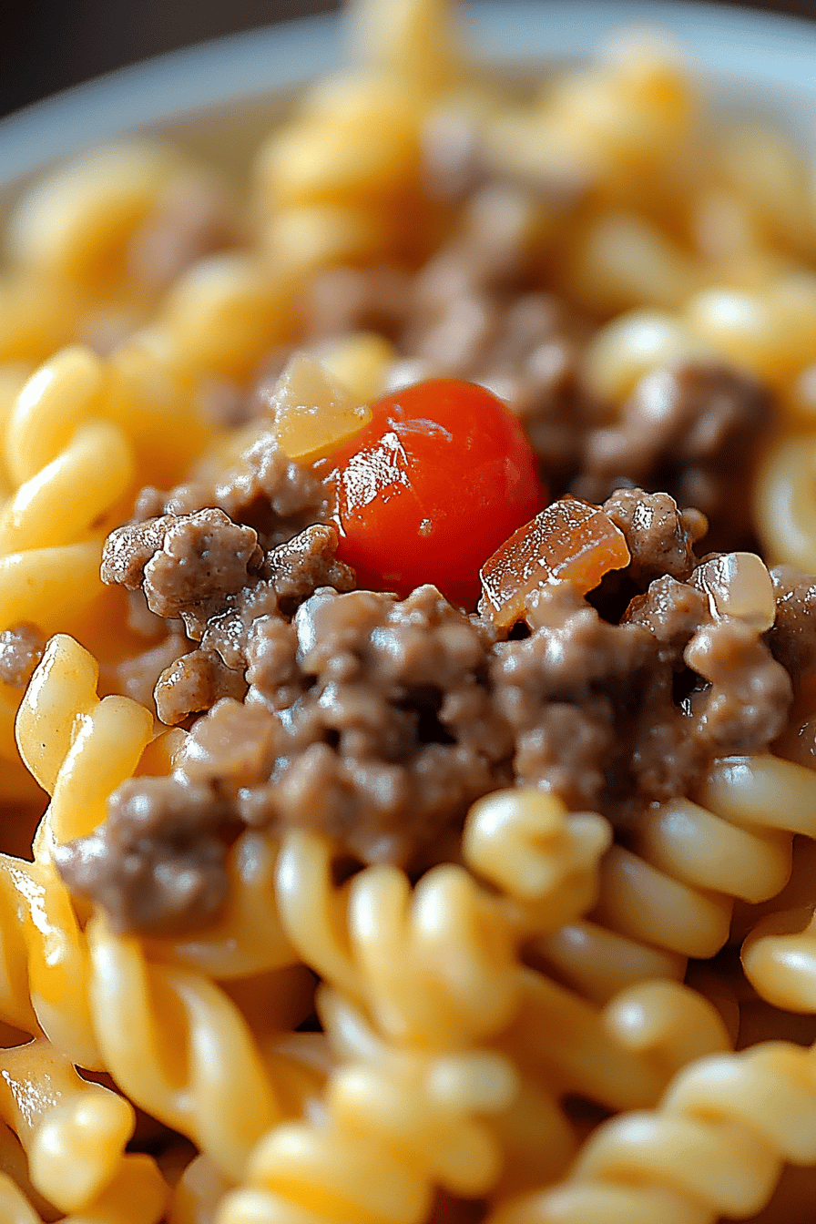Cheeseburger Pasta Final Dish Presentation
