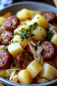 Crock-Pot Sausage Sauerkraut Potatoes