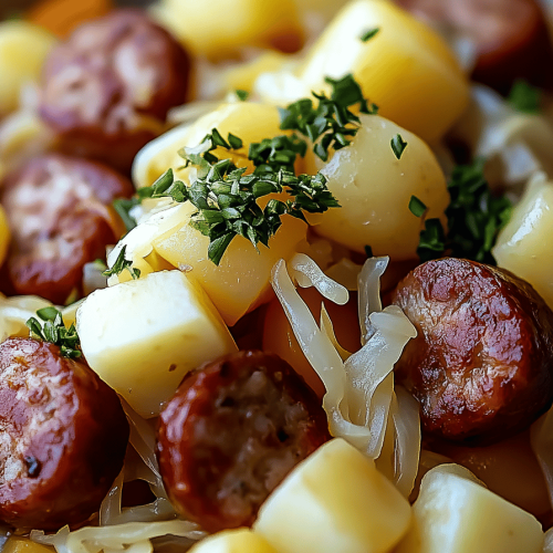 Crock-Pot Sausage Sauerkraut Potatoes