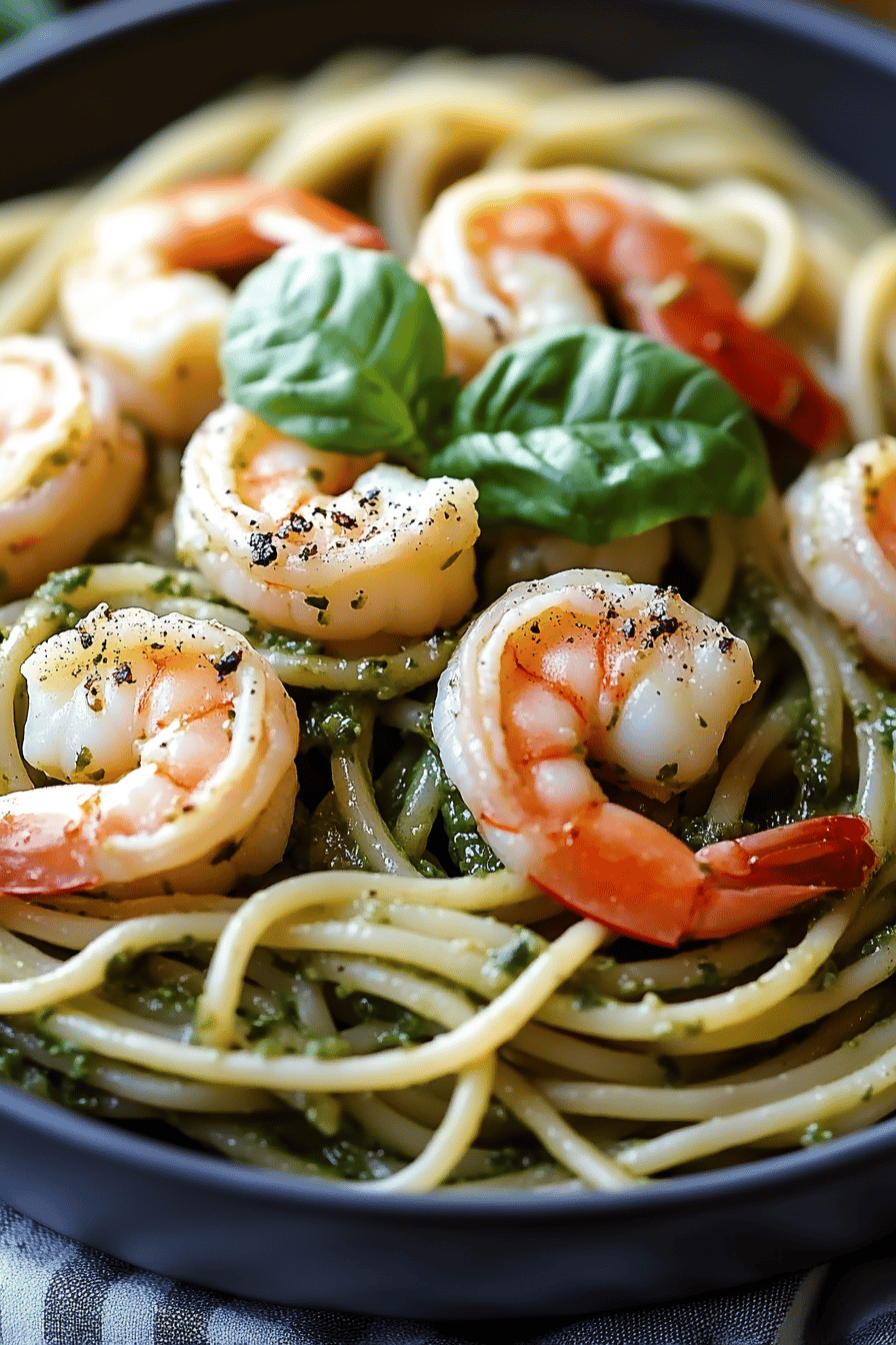 Pesto Shrimp Pasta Final Dish Presentation