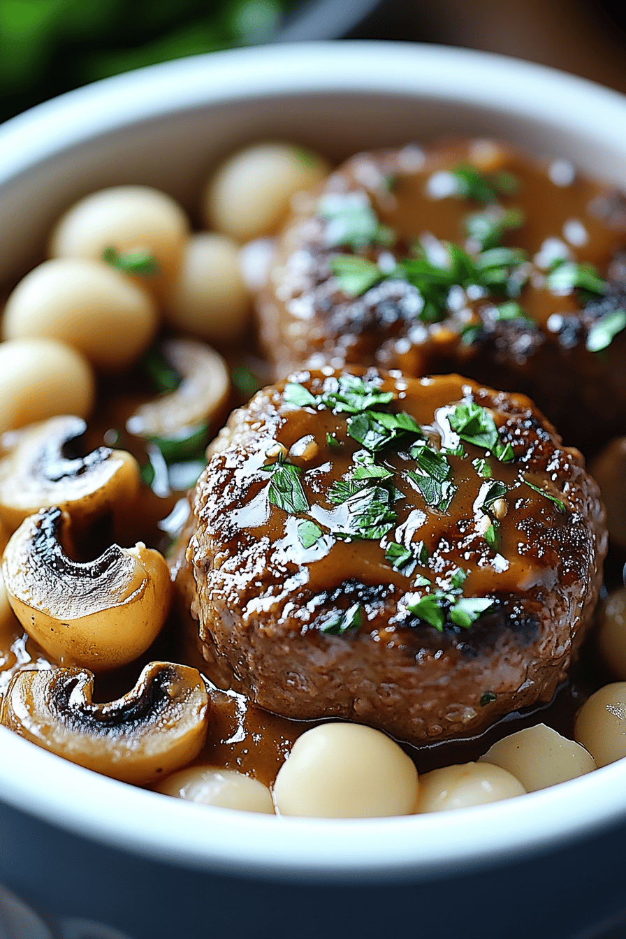 Slow Cooker Salisbury Steak Final Dish Presentation