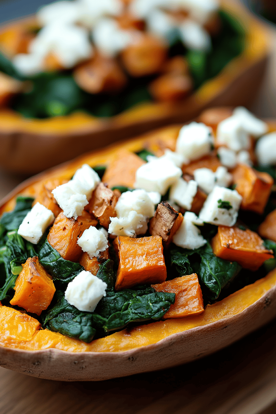 Spinach Stuffed Sweet Potatoes Final Dish Presentation