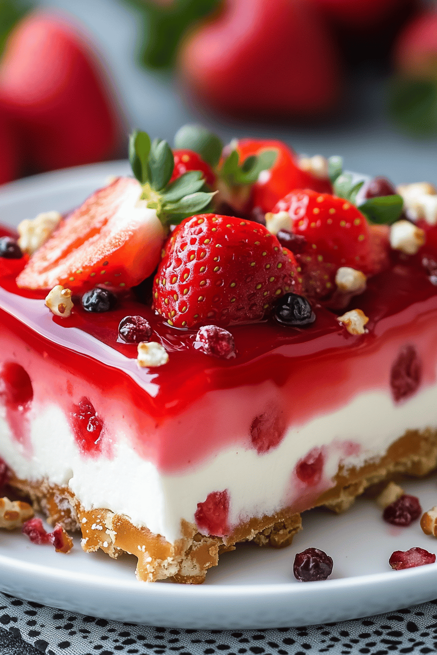 Strawberry Pretzel Salad Recipe Final Dish Presentation