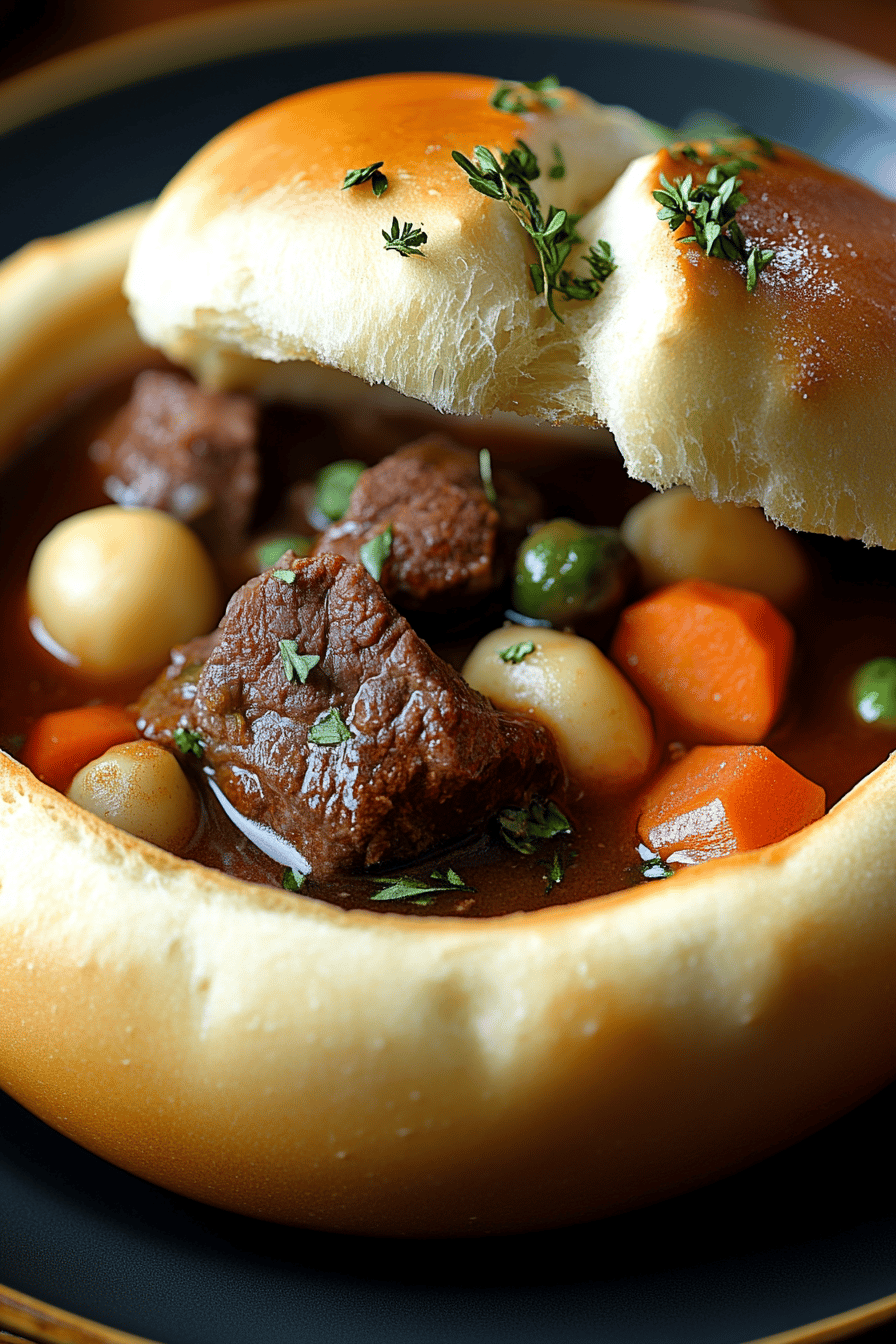 beef stew bread bowl Final Dish Presentation