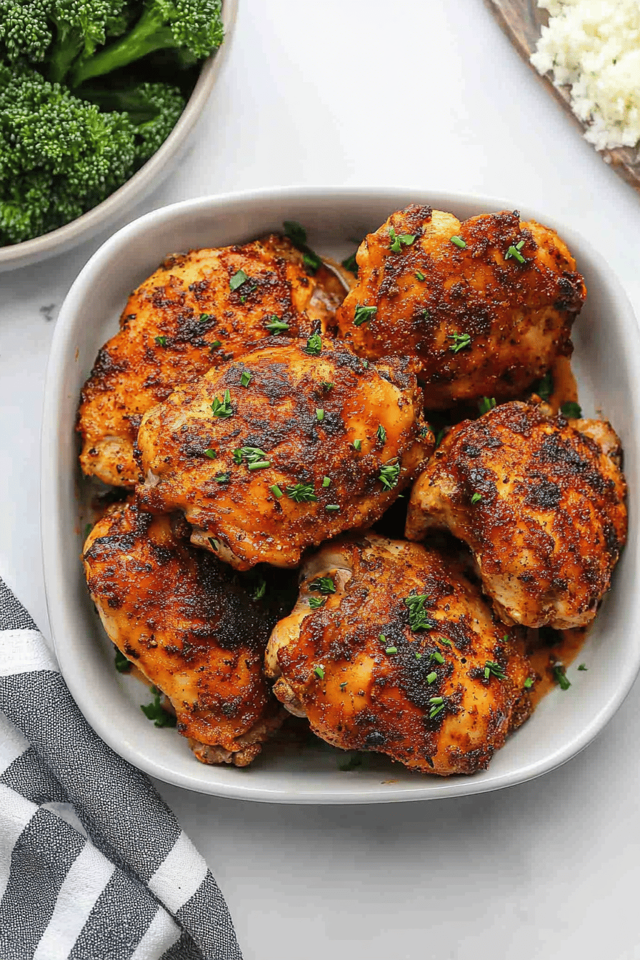 Air Fryer Chicken Thighs ingredients organized and measured on kitchen counter
