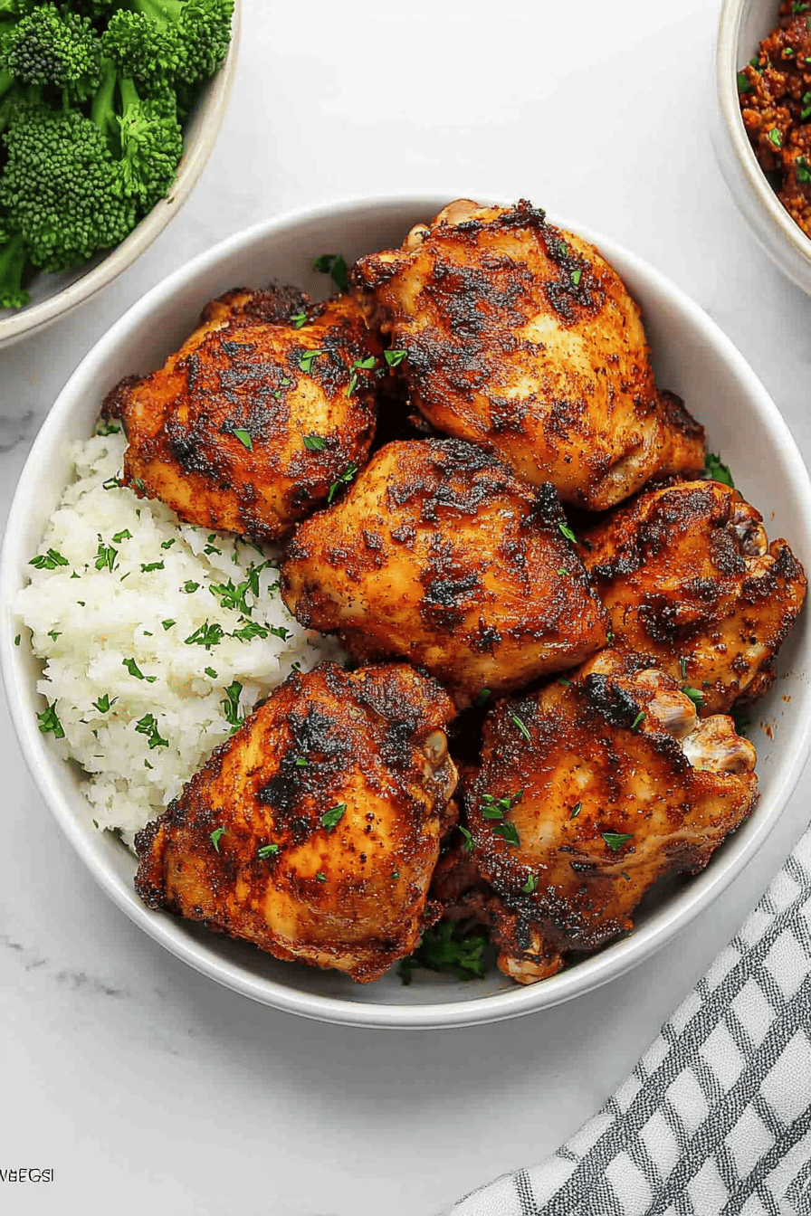 Air Fryer Chicken Thighs slice on plate showing perfect texture and swirl pattern