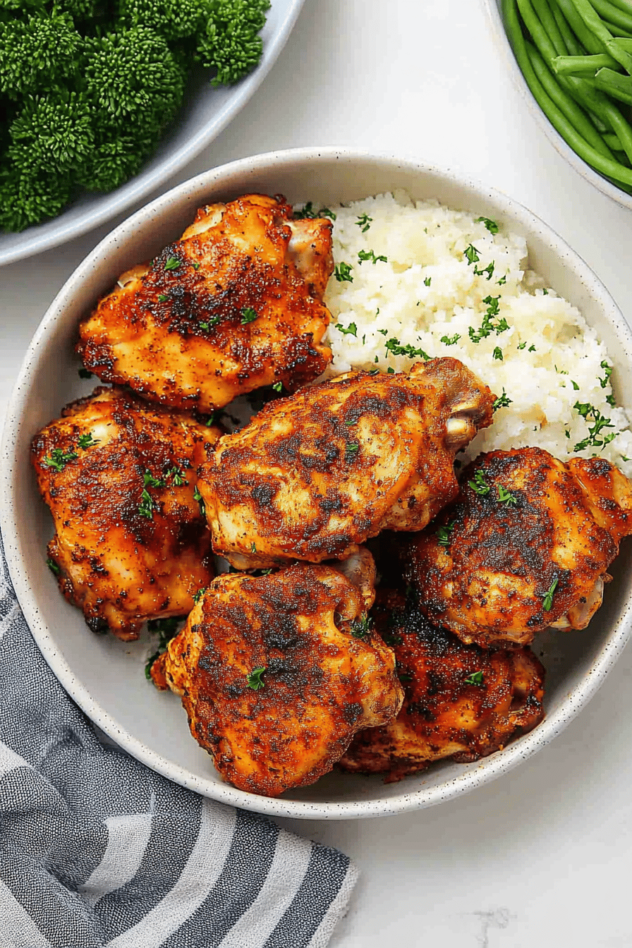 Air Fryer Chicken Thighs final dish beautifully presented and ready to serve