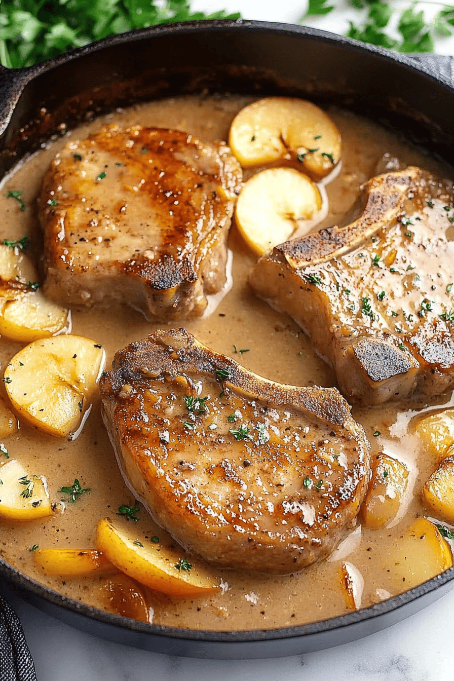 Apple Pork Chops Recipe ingredients organized and measured on kitchen counter