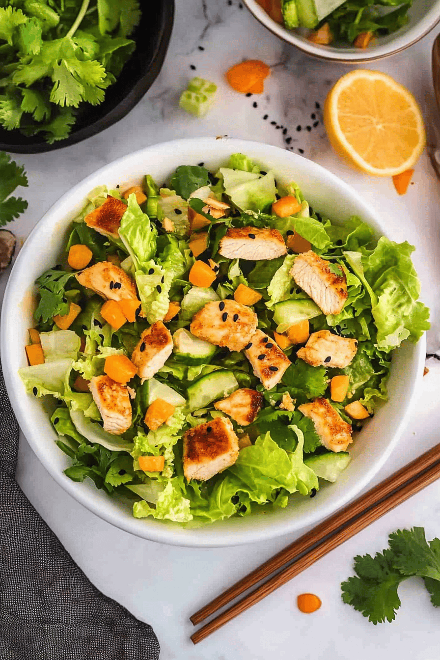 Asian Sesame Chicken Salad Recipe slice on plate showing perfect texture and swirl pattern