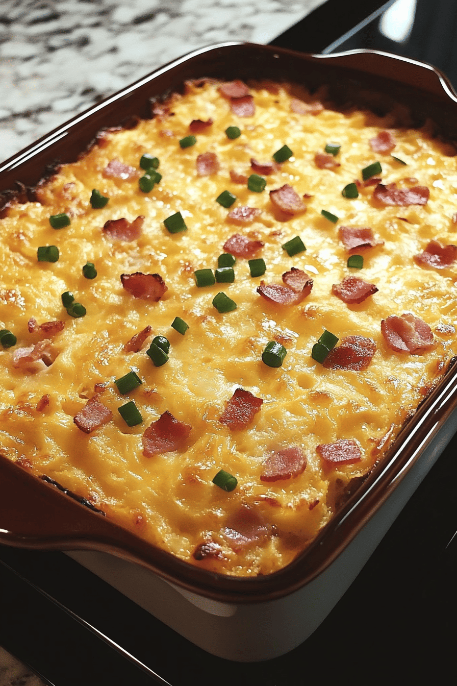 Bacon Egg Hash Brown Casserole final dish beautifully presented and ready to serve