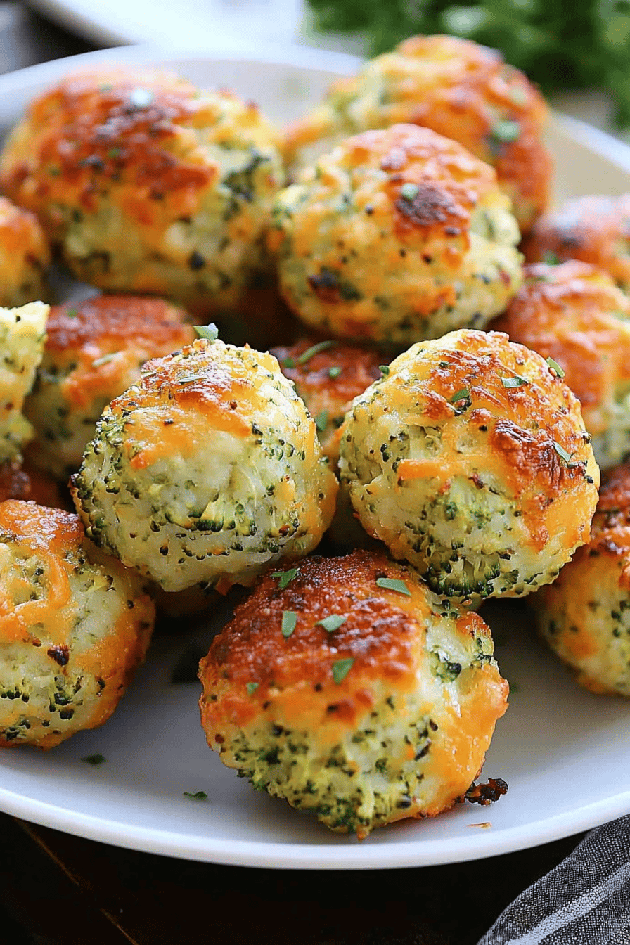 Baked Broccoli Cheese Balls slice on plate showing perfect texture and swirl pattern