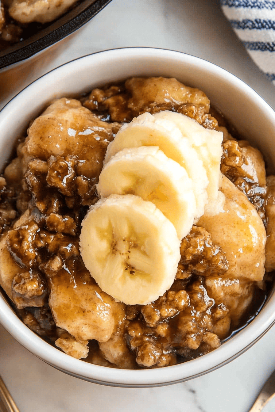 Bananas Foster Crisp ingredients organized and measured on kitchen counter