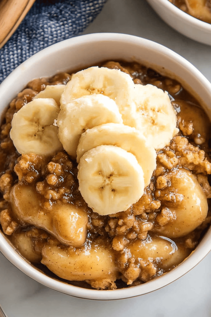 Bananas Foster Crisp slice on plate showing perfect texture and swirl pattern
