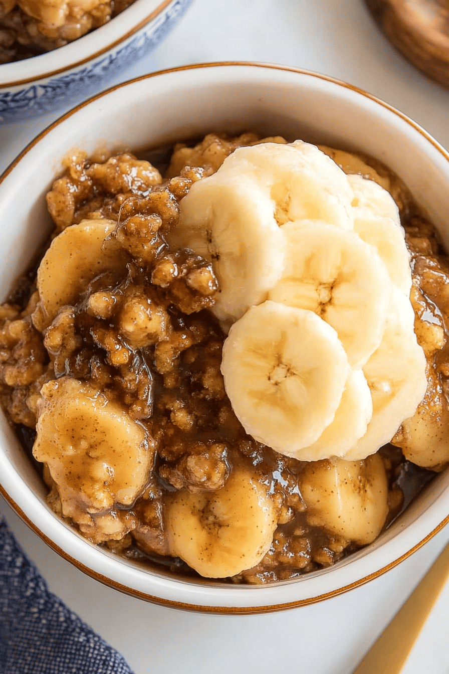 Bananas Foster Crisp final dish beautifully presented and ready to serve