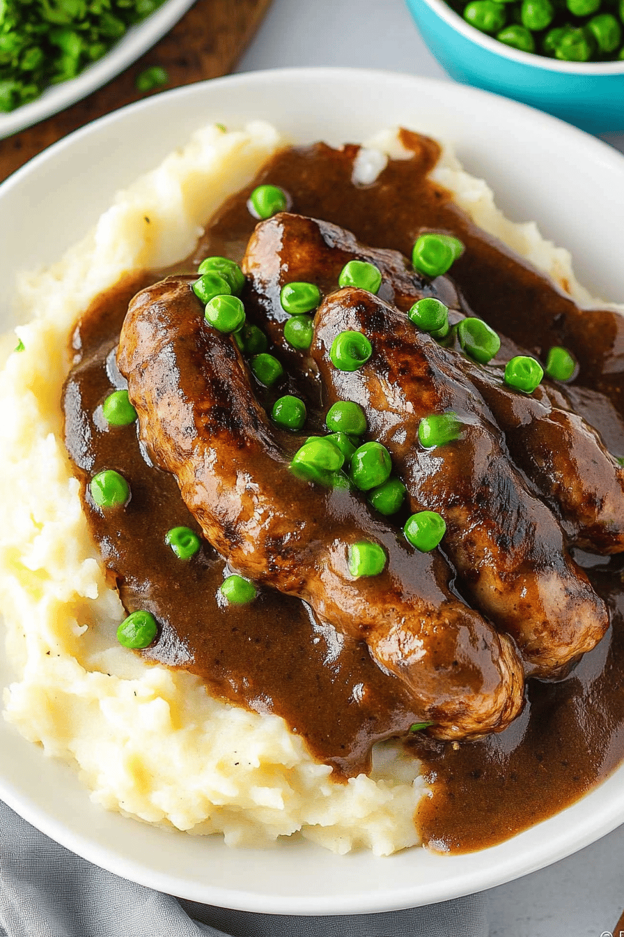 Bangers and Mash Recipe final dish beautifully presented and ready to serve