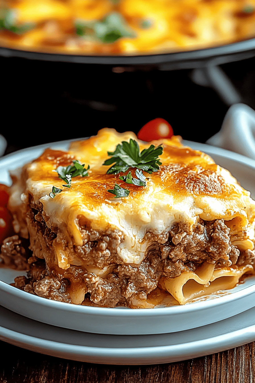 Beef Lombardi Casserole final dish beautifully presented and ready to serve
