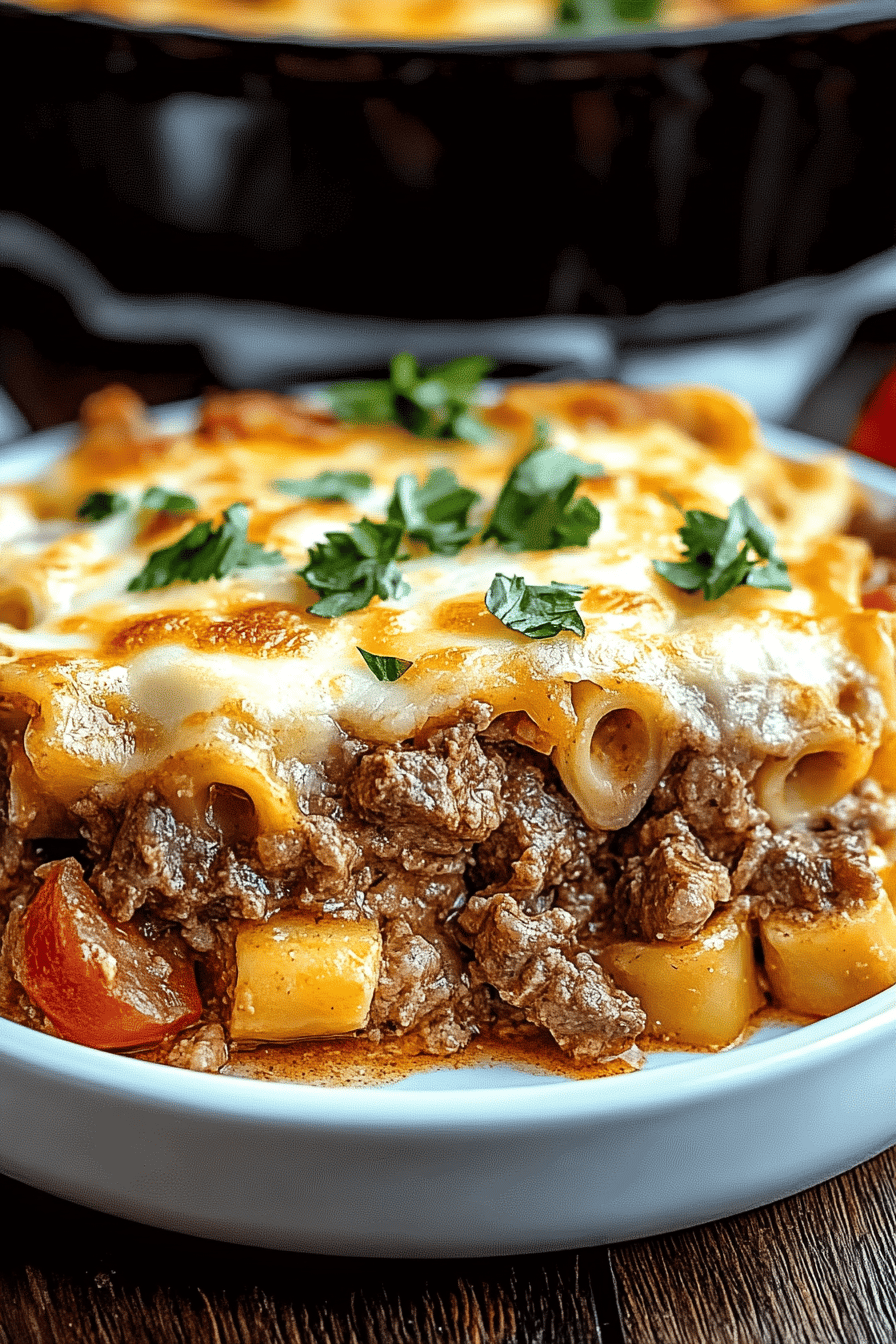Beef Lombardi Casserole slice on plate showing perfect texture and swirl pattern