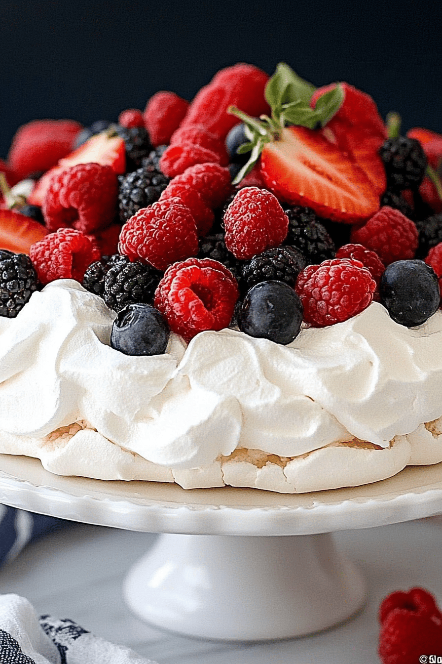 Berry Pavlova Recipe slice on plate showing perfect texture and swirl pattern