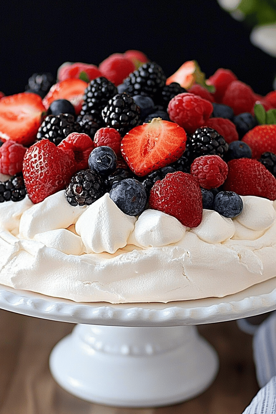 Berry Pavlova Recipe final dish beautifully presented and ready to serve