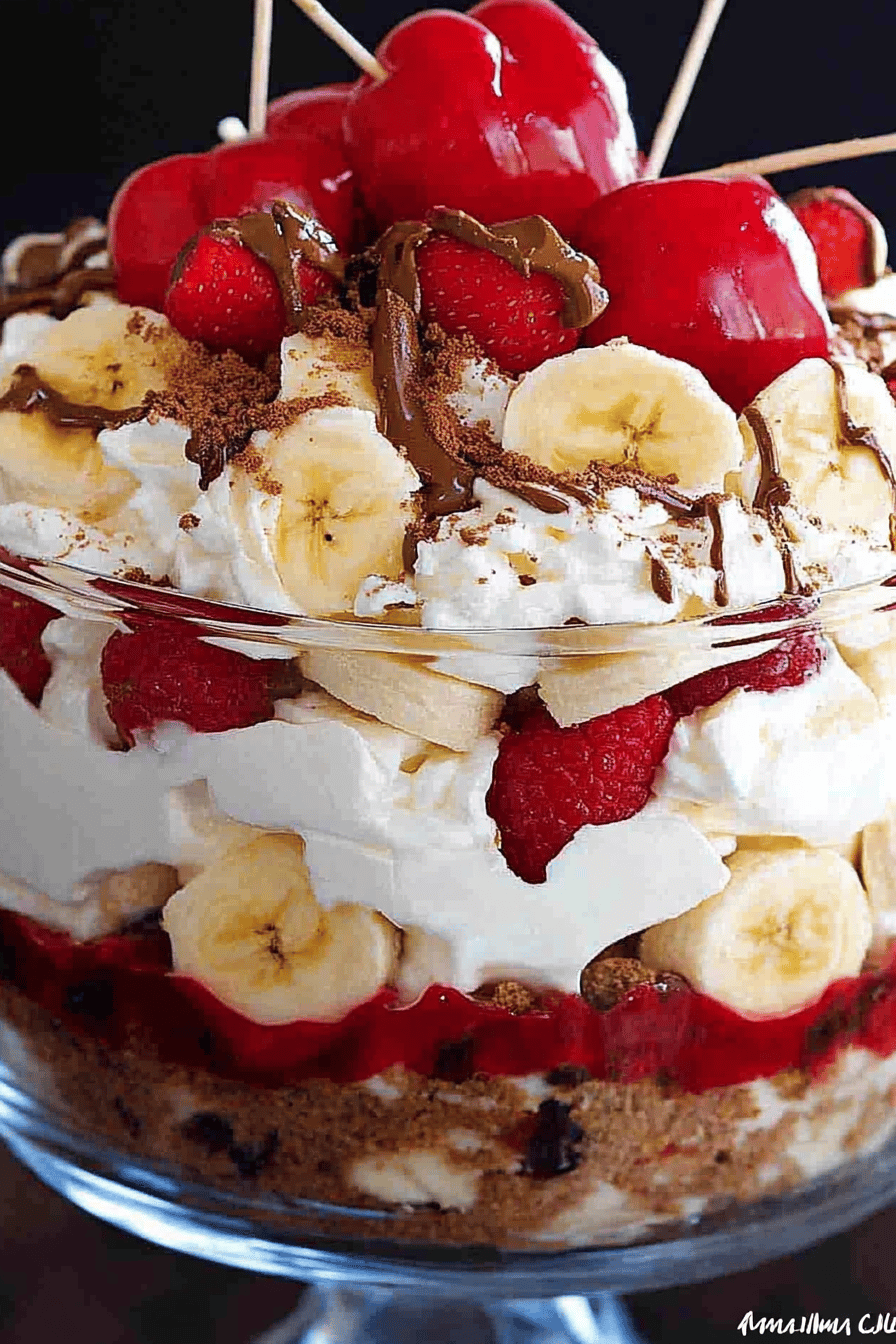 Best Banana Split Trifle slice on plate showing perfect texture and swirl pattern