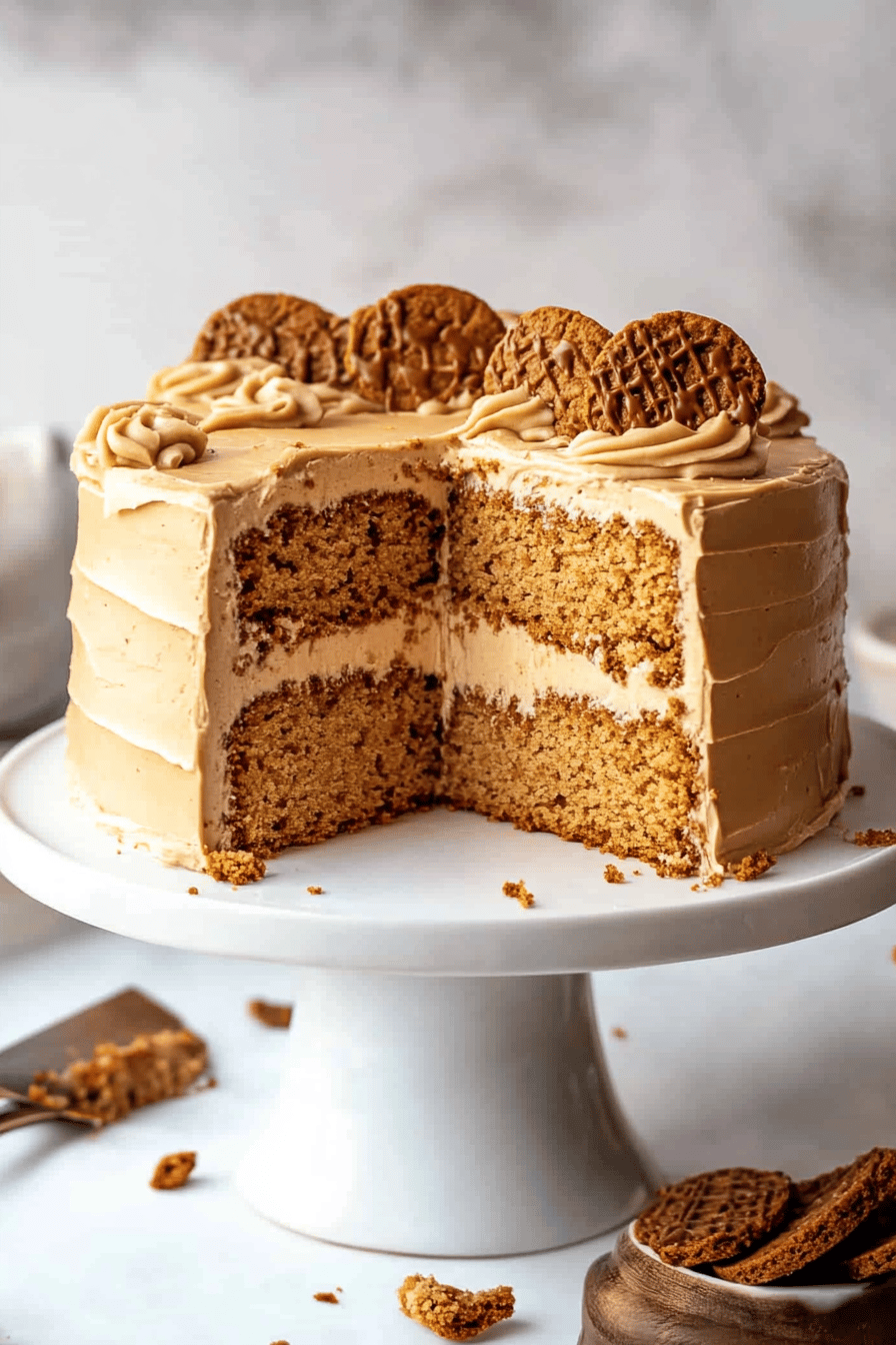 Biscoff Cookie Butter Cake final dish beautifully presented and ready to serve