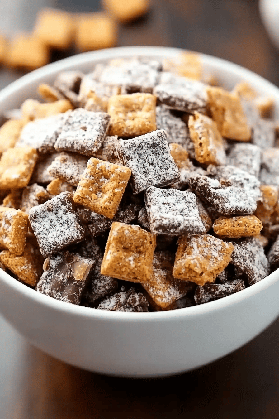 Butterfinger Puppy Chow slice on plate showing perfect texture and swirl pattern