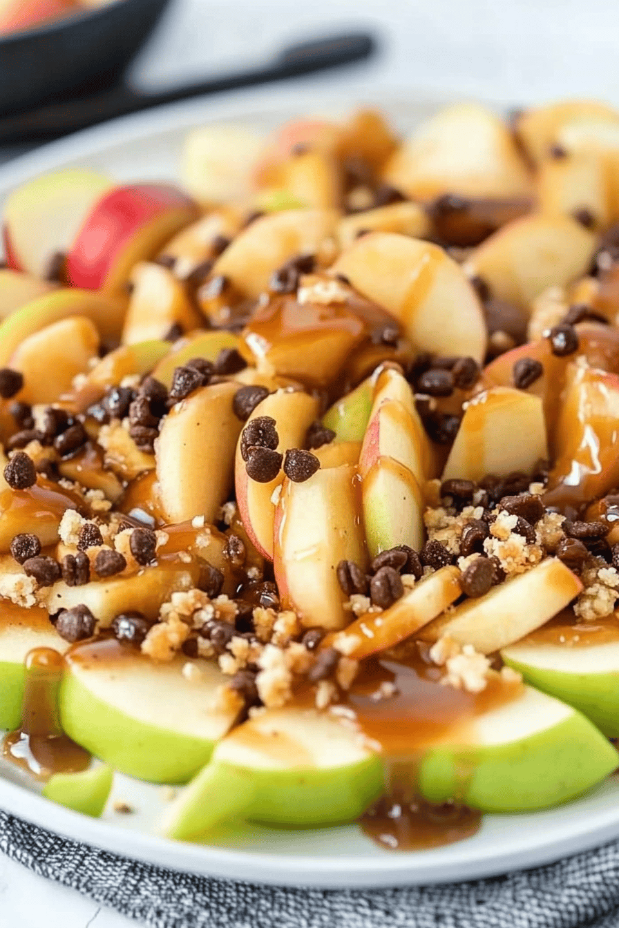 Caramel Apple Nachos ingredients organized and measured on kitchen counter