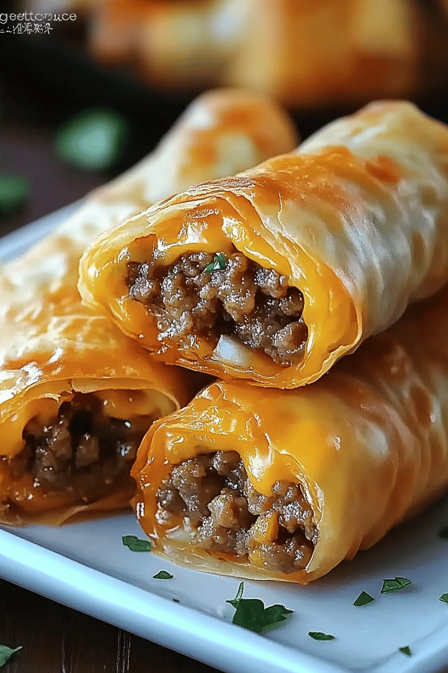 Cheeseburger Eggrolls final dish beautifully presented and ready to serve
