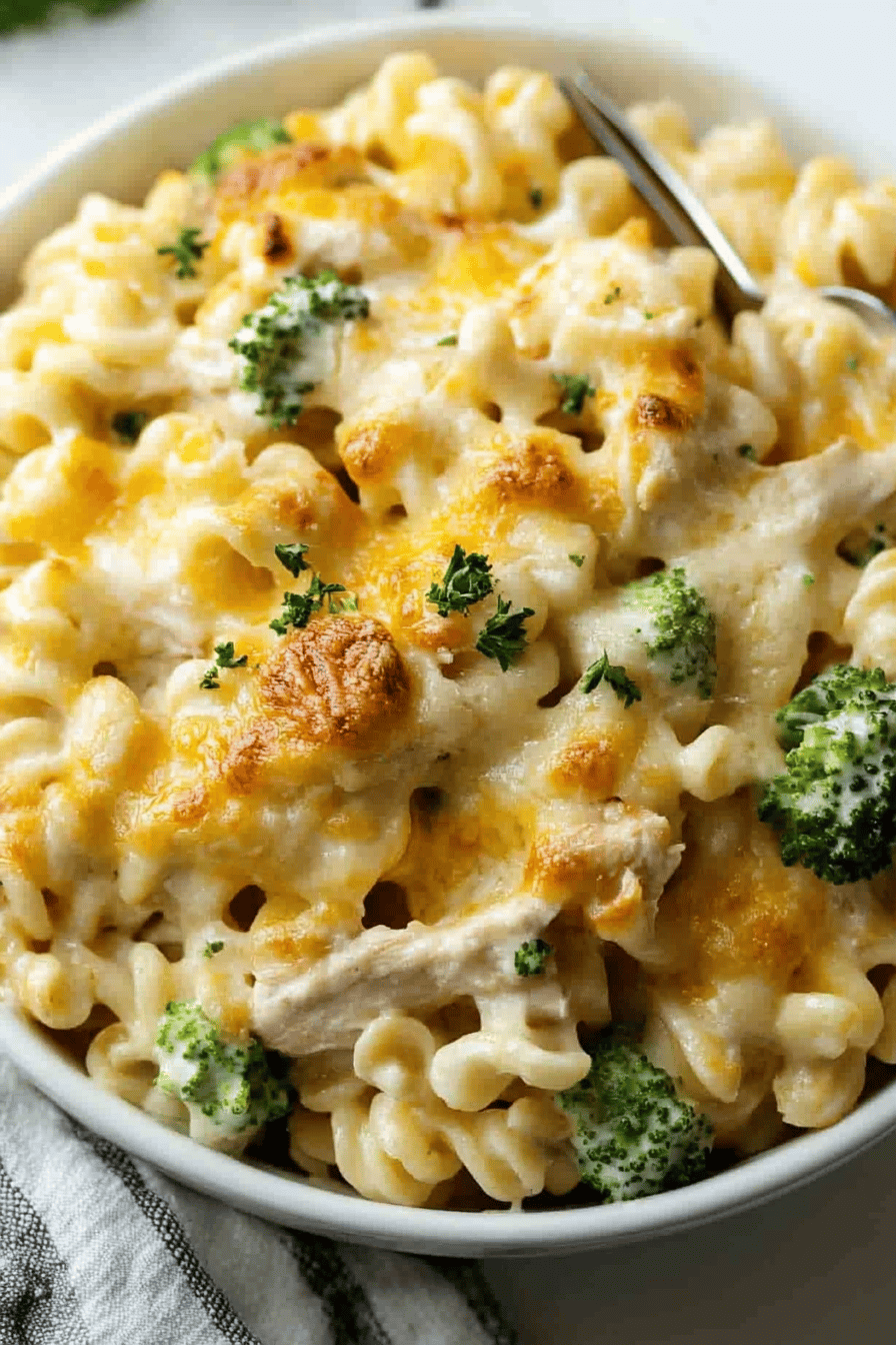 Cheesy Chicken Noodle Casserole final dish beautifully presented and ready to serve