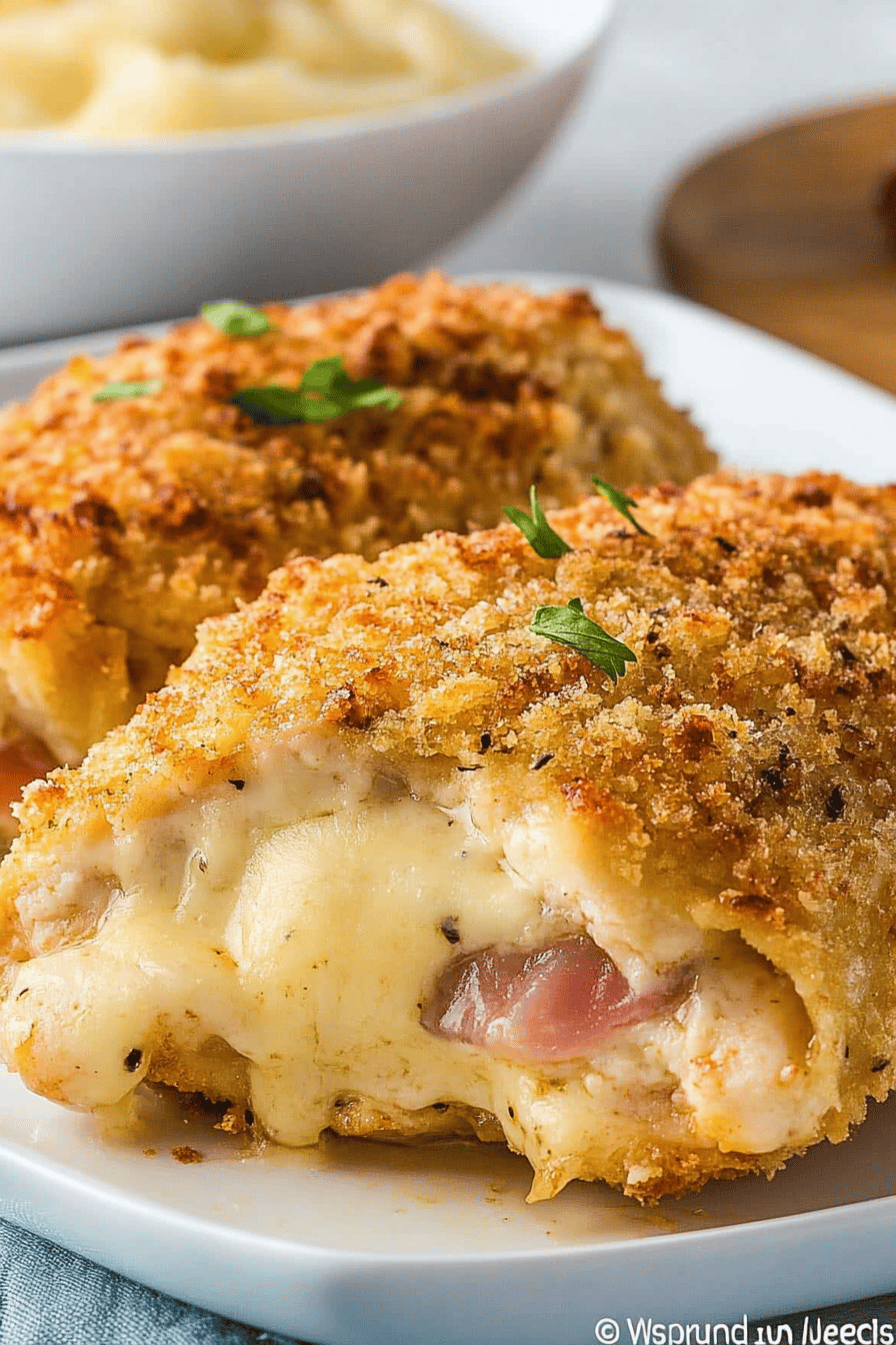 Chicken Cordon Bleu Recipe slice on plate showing perfect texture and swirl pattern