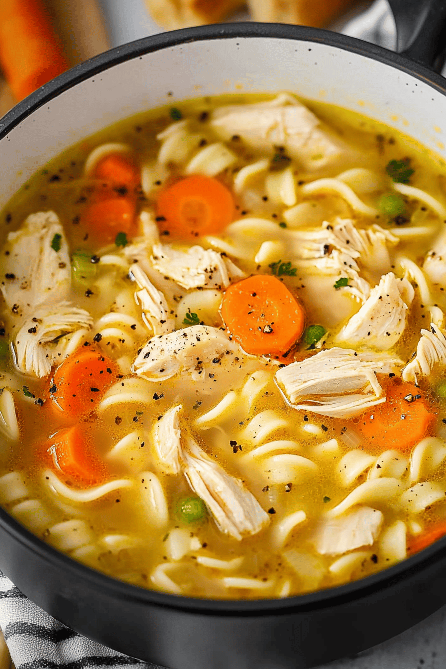 Chicken Noodle Soup Recipe final dish beautifully presented and ready to serve