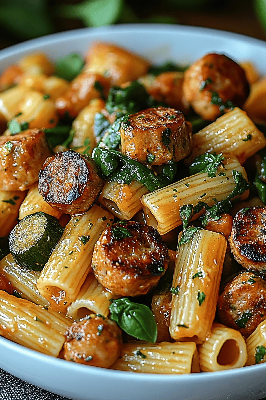 Chicken Sausage Pasta Recipe final dish beautifully presented and ready to serve
