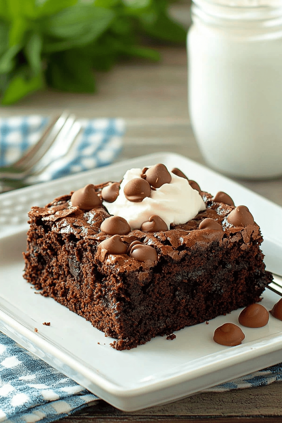 Chocolate Dump Cake slice on plate showing perfect texture and swirl pattern