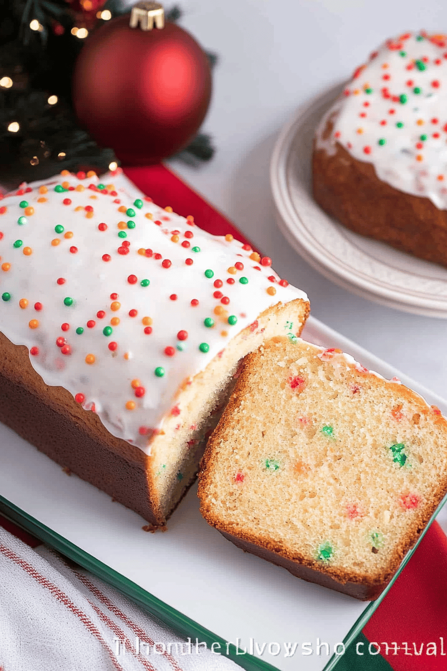 Christmas Funfetti Bread slice on plate showing perfect texture and swirl pattern