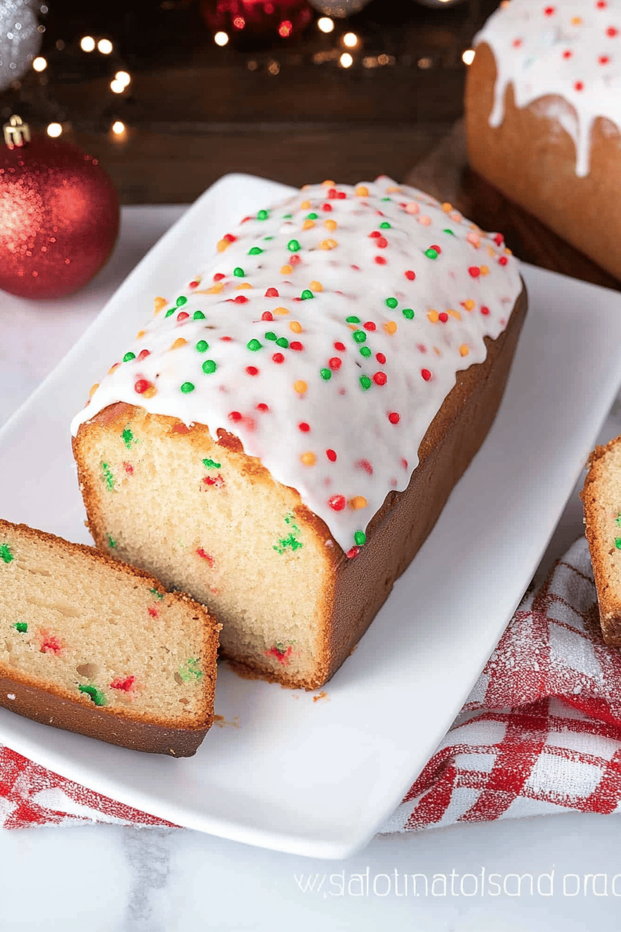 Christmas Funfetti Bread final dish beautifully presented and ready to serve