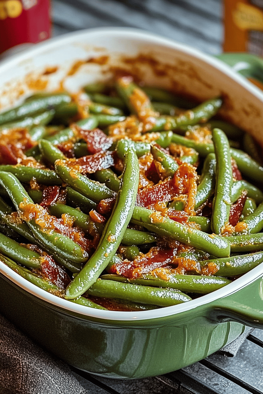 Crack Green Beans final dish beautifully presented and ready to serve