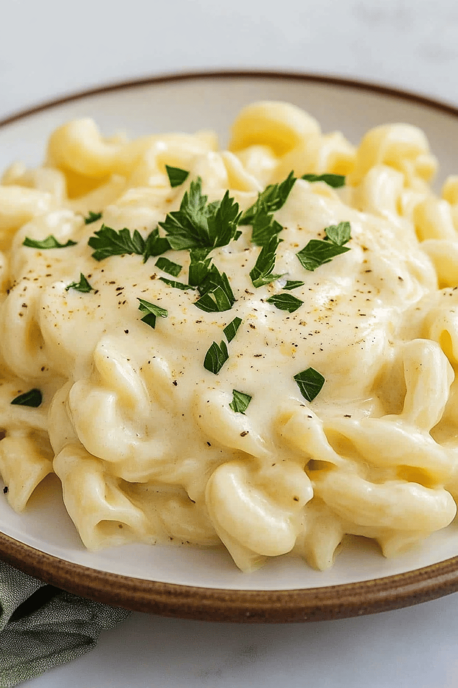 Cream Cheese Alfredo Sauce ingredients organized and measured on kitchen counter