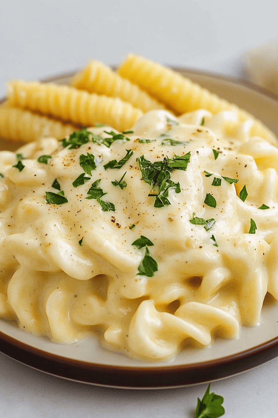 Cream Cheese Alfredo Sauce slice on plate showing perfect texture and swirl pattern