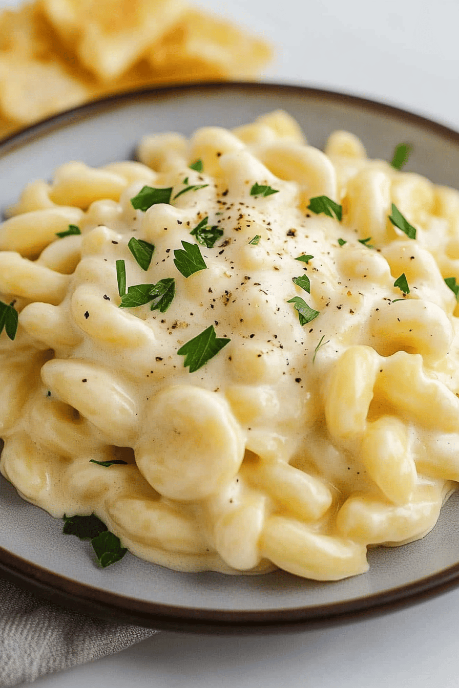 Cream Cheese Alfredo Sauce final dish beautifully presented and ready to serve