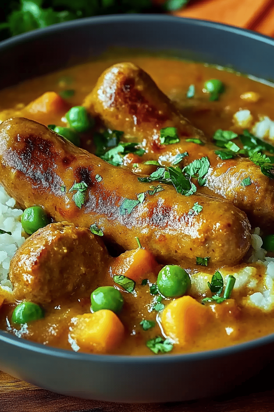 Curried Sausages Recipe slice on plate showing perfect texture and swirl pattern
