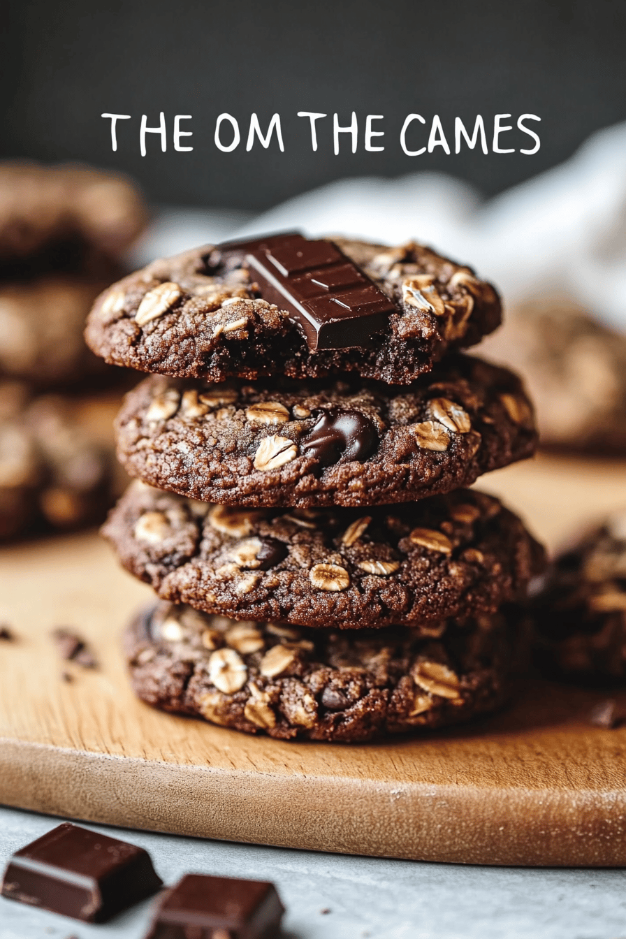 Dark Chocolate Oatmeal Cookies slice on plate showing perfect texture and swirl pattern