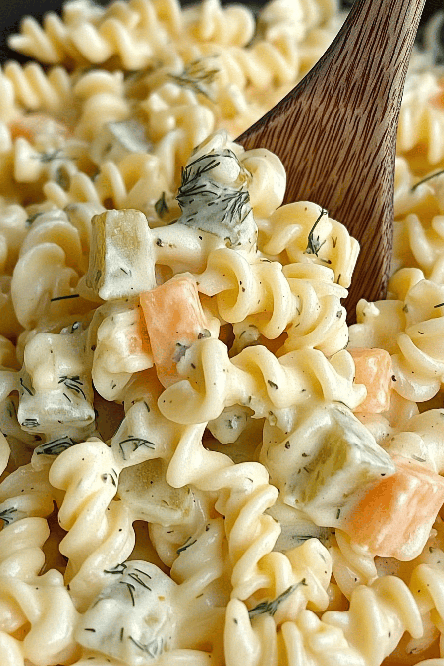 Dill Pickle Pasta Salad final dish beautifully presented and ready to serve