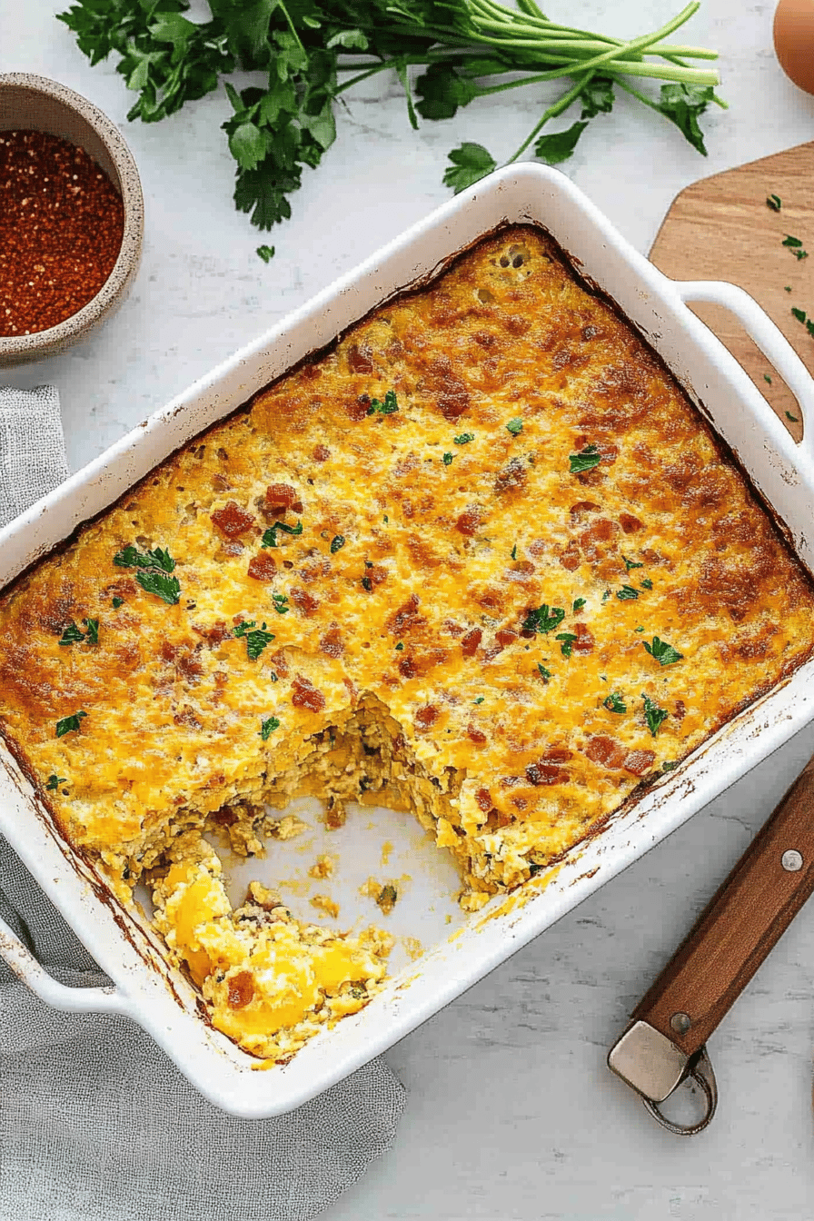 Egg Bacon Breakfast Casserole ingredients organized and measured on kitchen counter