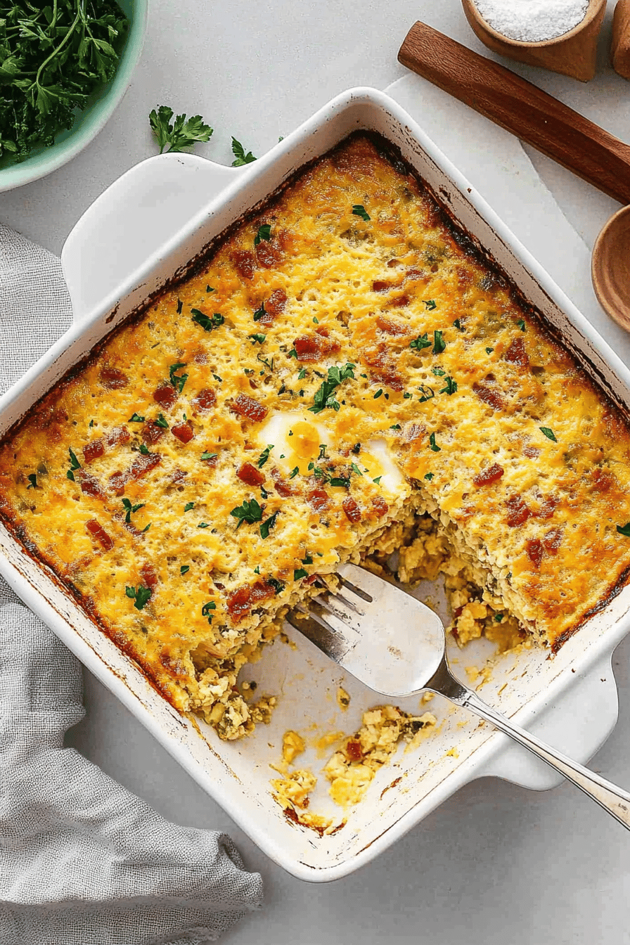 Egg Bacon Breakfast Casserole slice on plate showing perfect texture and swirl pattern