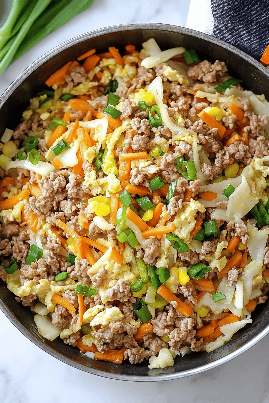 Egg Roll in a Bowl Recipe ingredients organized and measured on kitchen counter