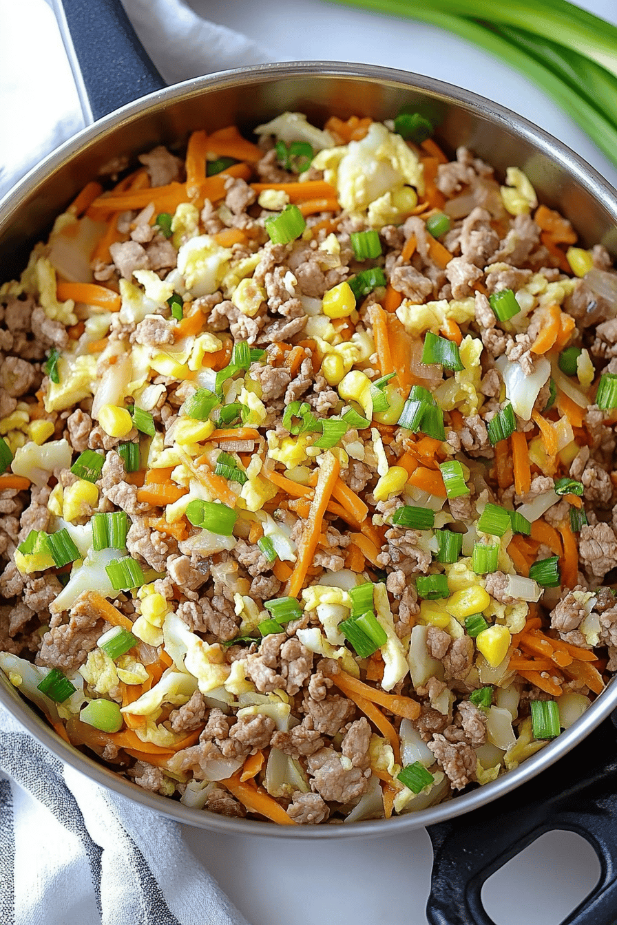Egg Roll in a Bowl Recipe slice on plate showing perfect texture and swirl pattern