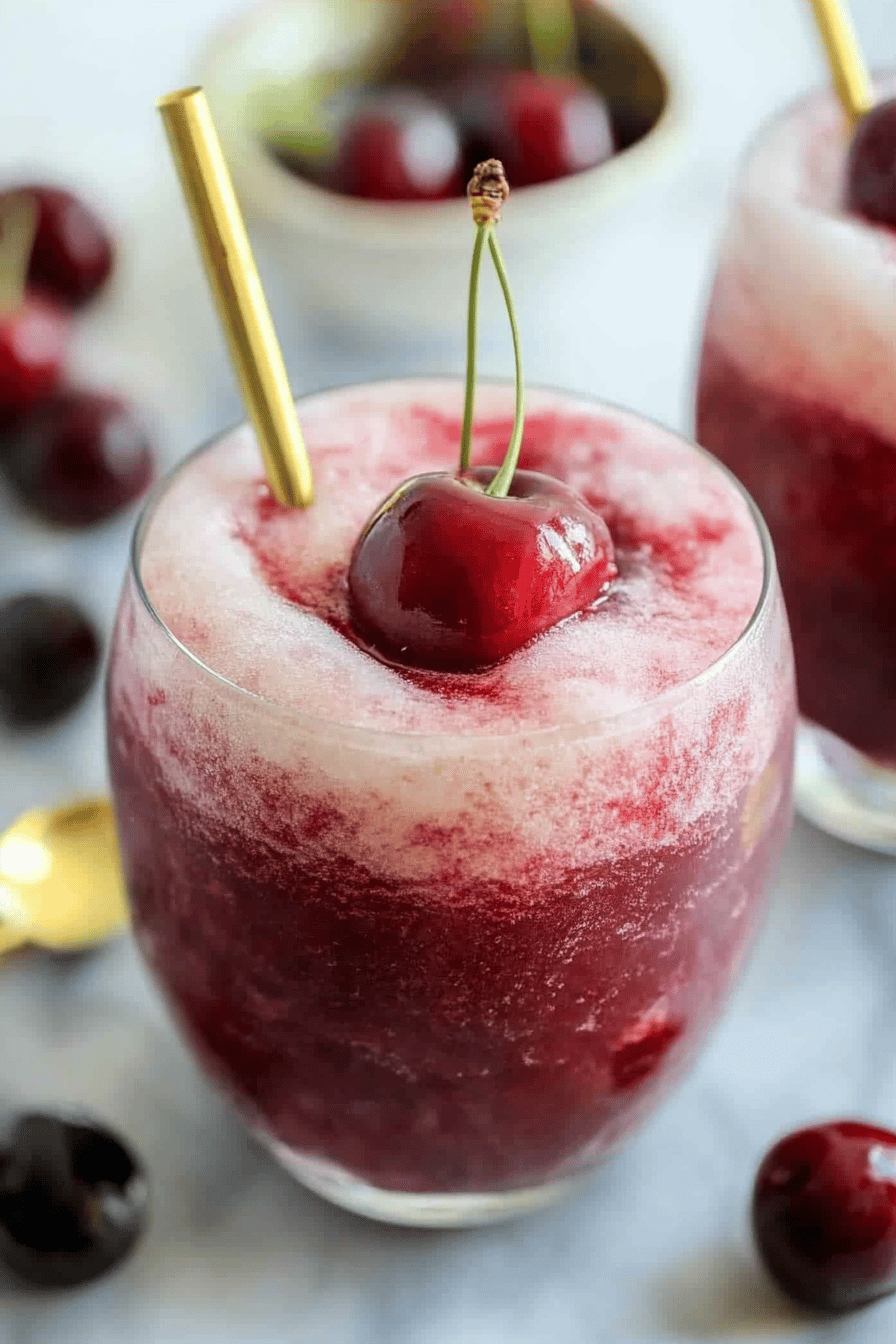 Frozen Cherry Daiquiris final dish beautifully presented and ready to serve