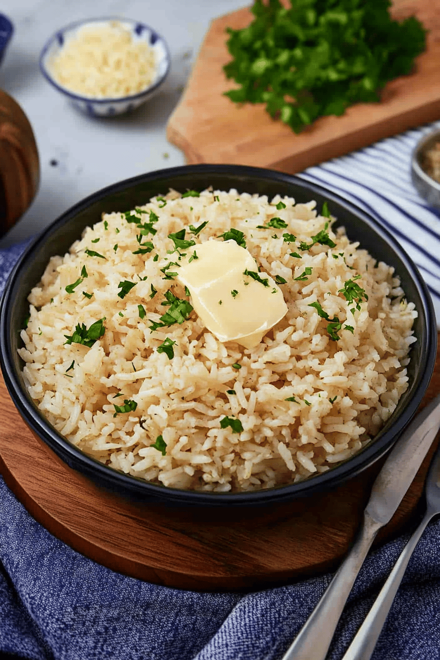Garlic Butter Rice slice on plate showing perfect texture and swirl pattern